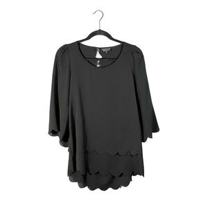 Papermoon Stitch Fix Black Scalloped Edge Hem Lightweight Boho Blouse Size Small